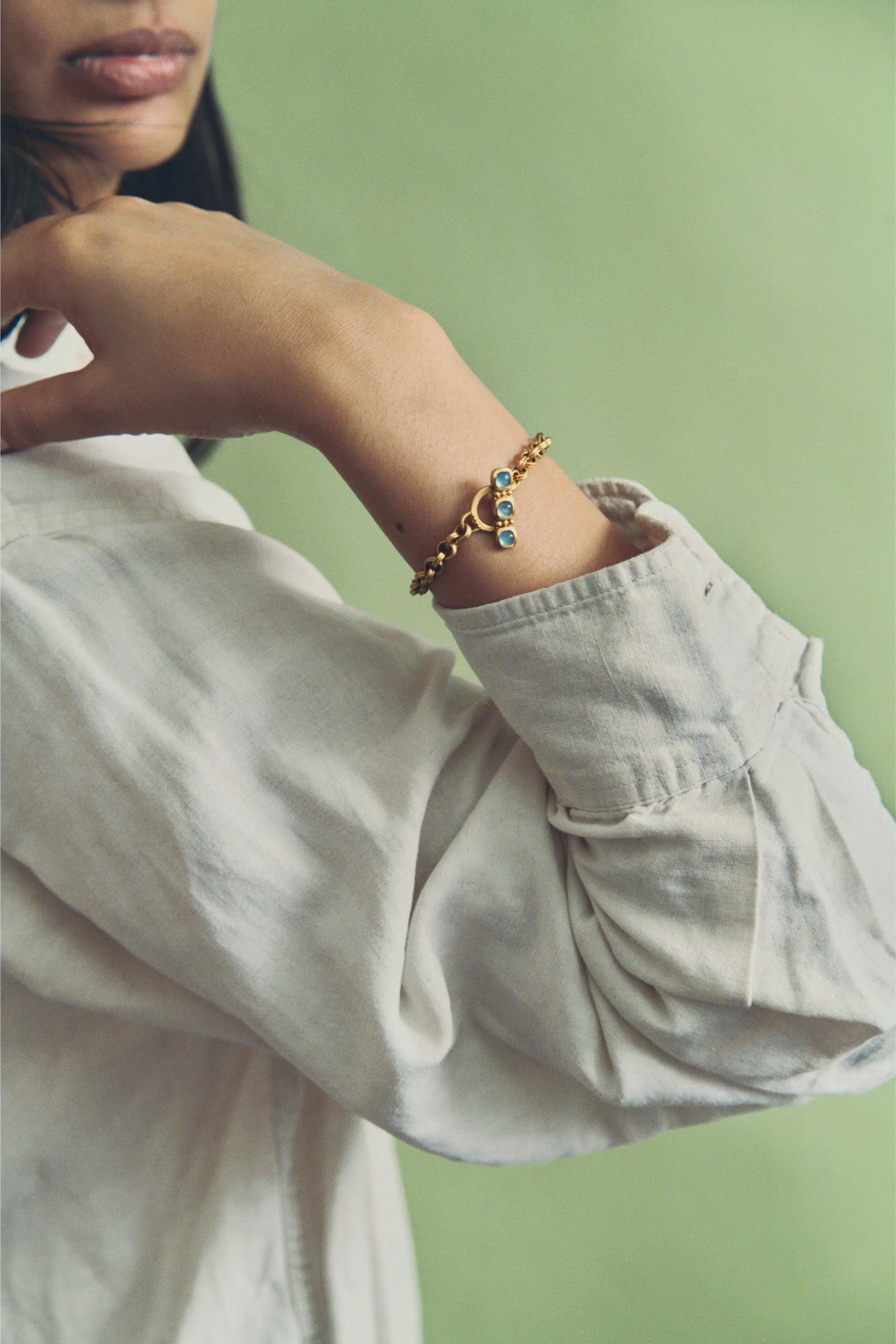 Aquamarine Double Link Chain Bracelet - Image 2