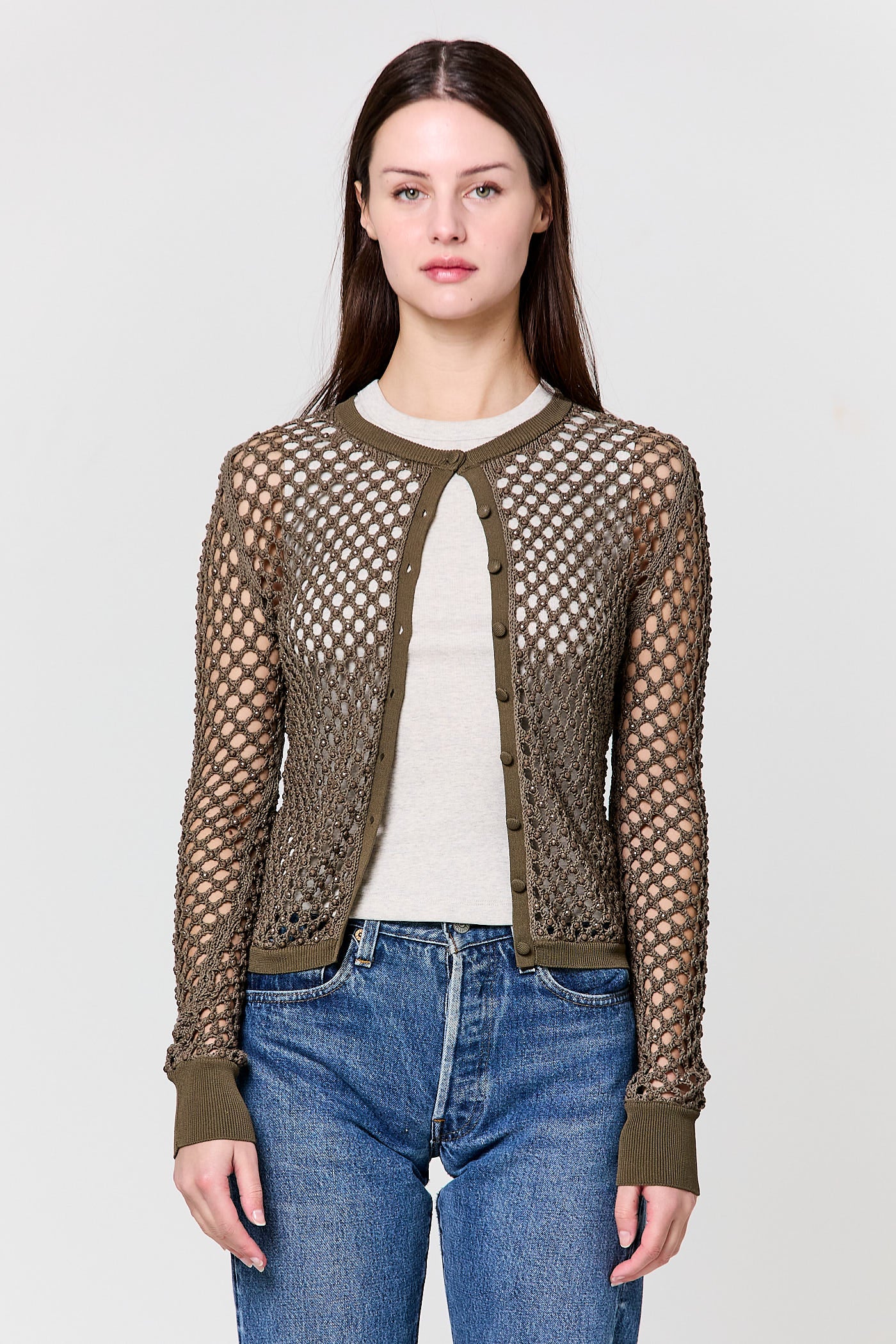 Zora Crystal Mesh Cotton Cardigan - Image 2