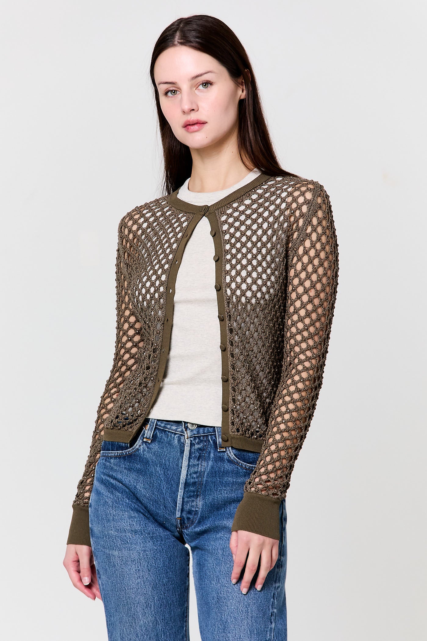 Zora Crystal Mesh Cotton Cardigan - Image 3