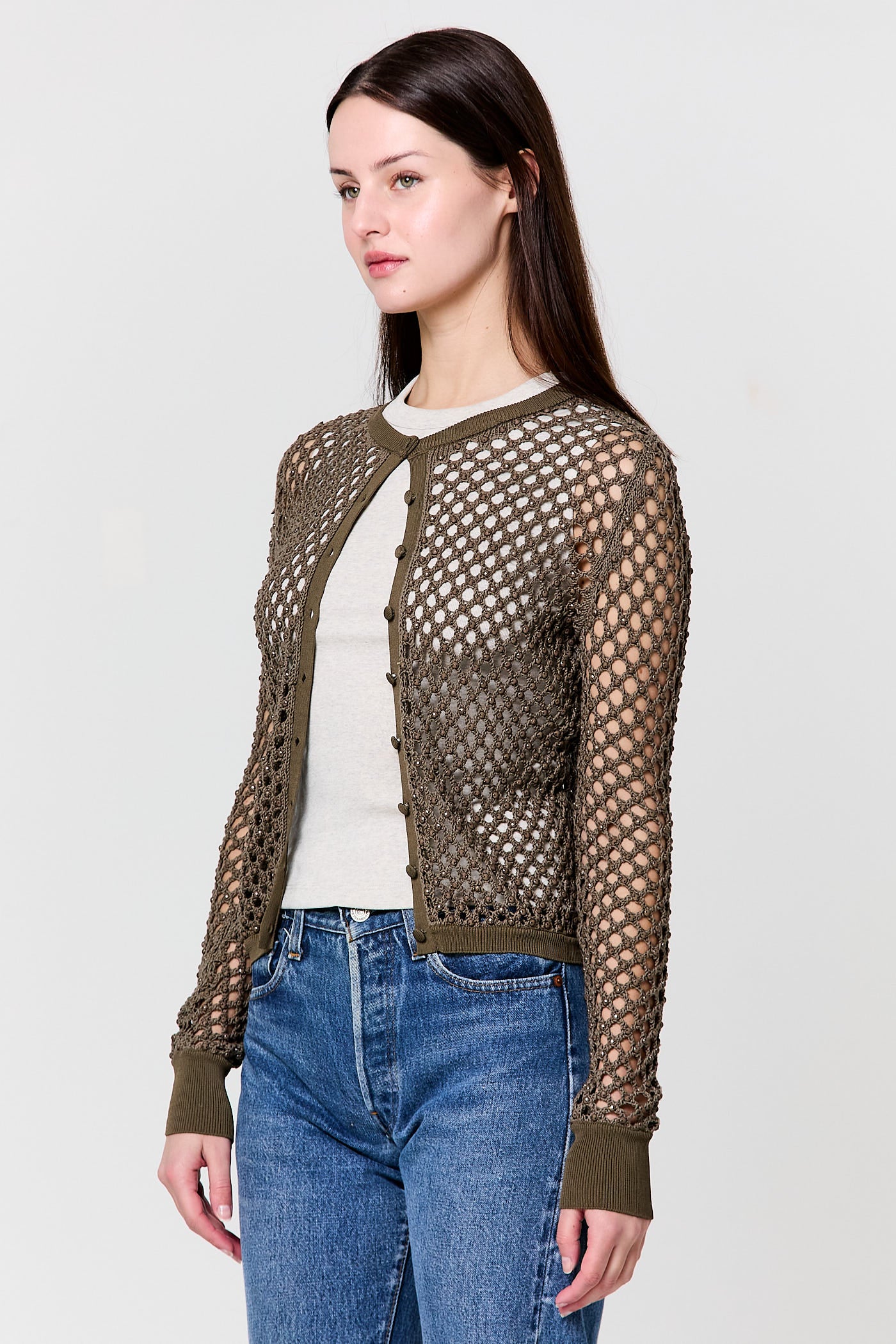 Zora Crystal Mesh Cotton Cardigan - Image 4