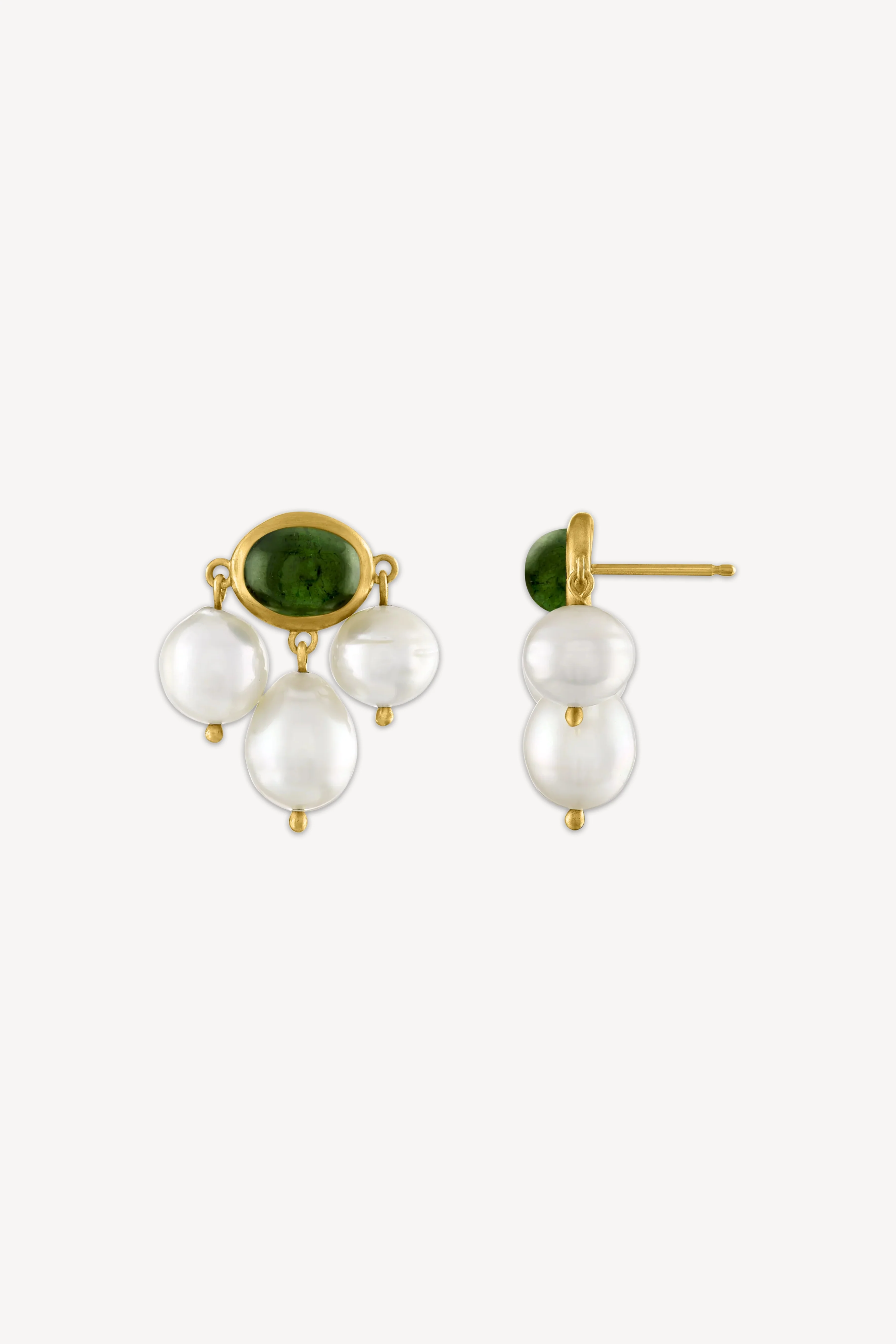 Green Tourmaline and South Sea Pearl Unda Stud Earrings - Image 3