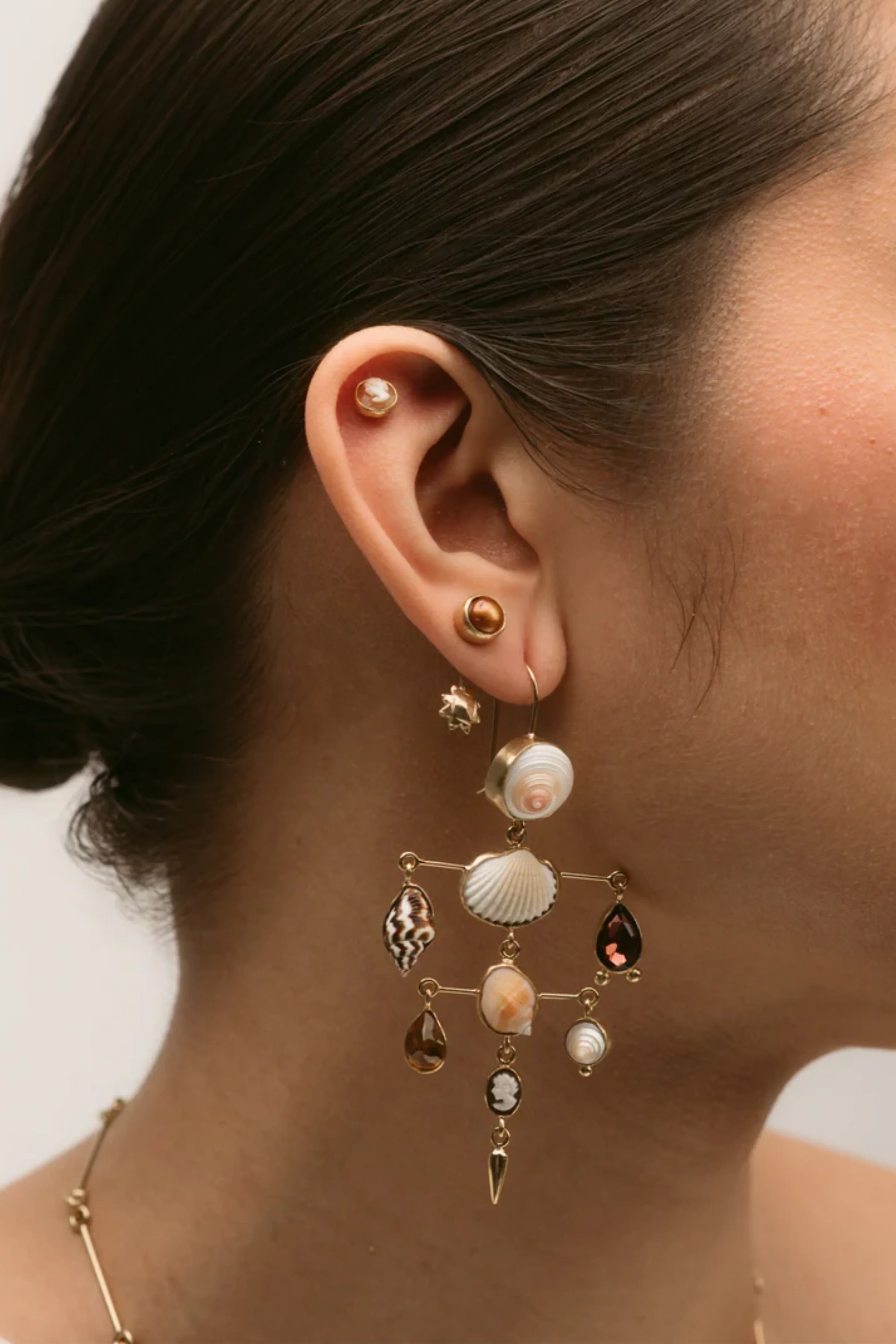 Layered Victorian Drop Earrings (Shell/Red) - Image 2