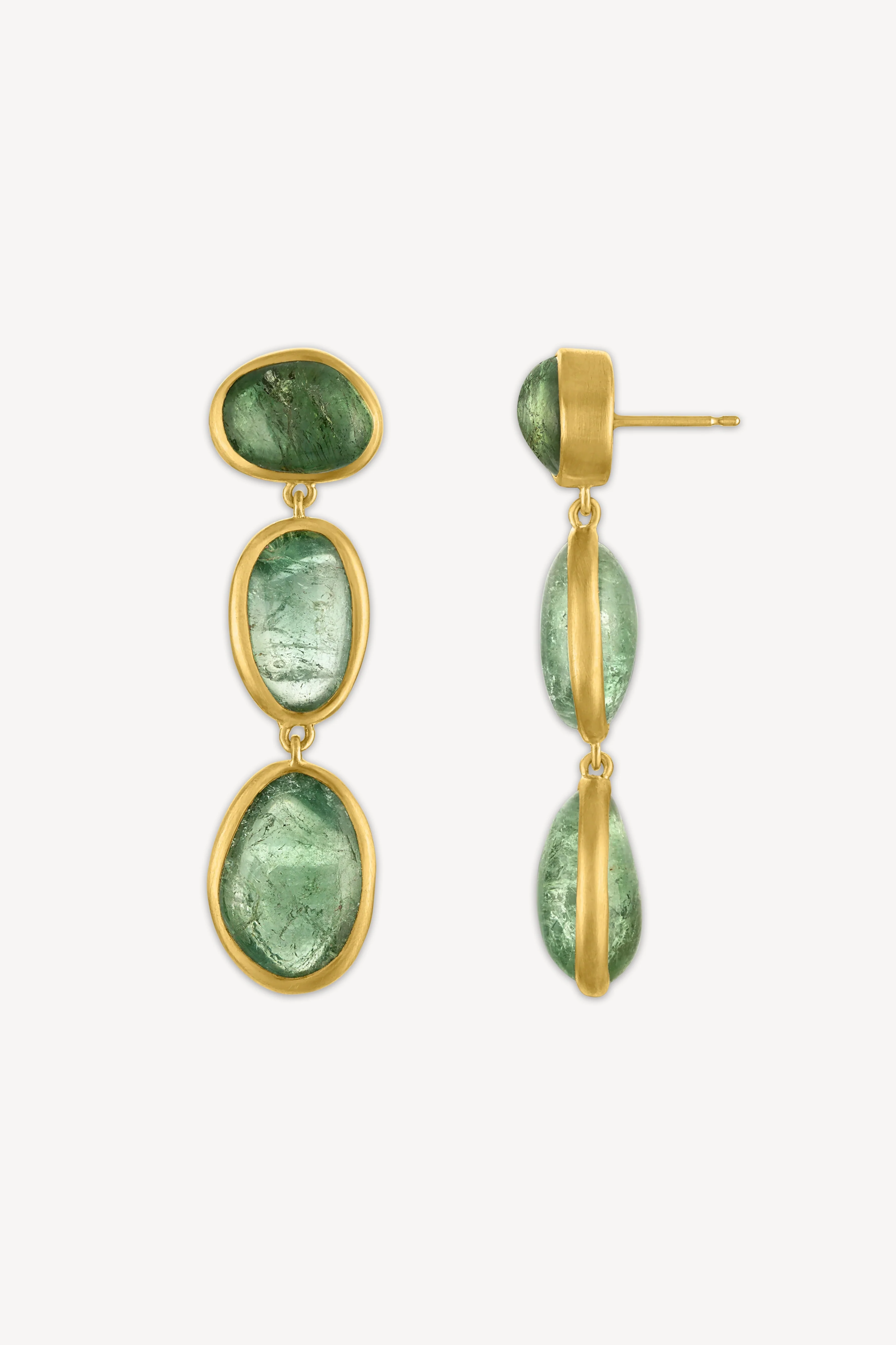 Tumbled Green Tourmaline Hyalus Earrings - Image 2